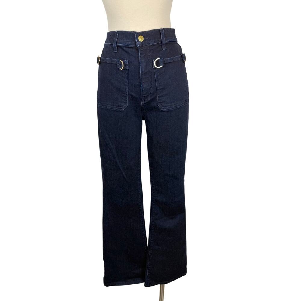 Veronica Beard Florence Flare Denim Jeans Gold-Tone Hardware High Rise Indigo 30